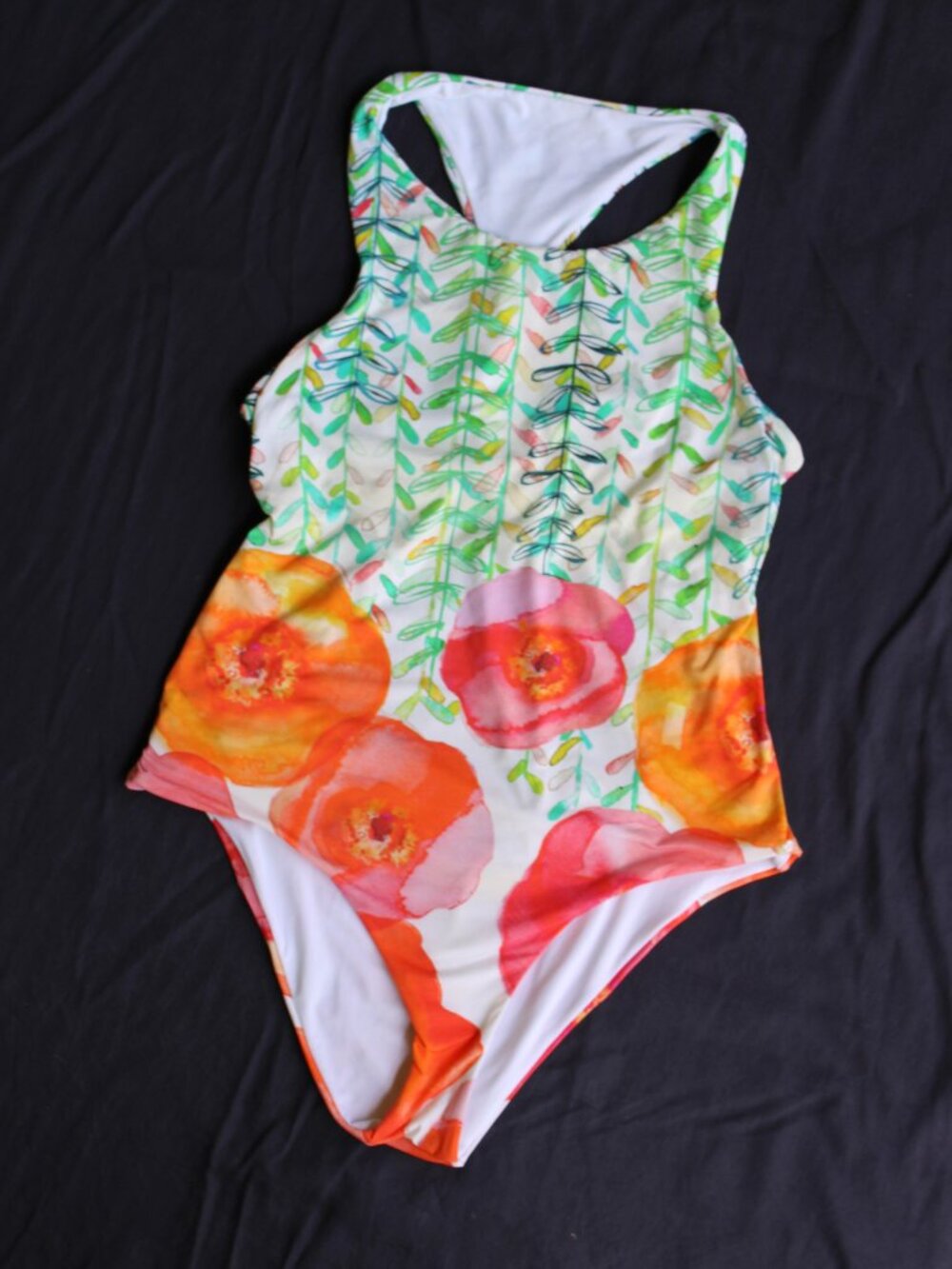 Saha Anthropologie Floral One Piece swimsuit lilly water color bodysuit XL beach - Picture 6 of 12